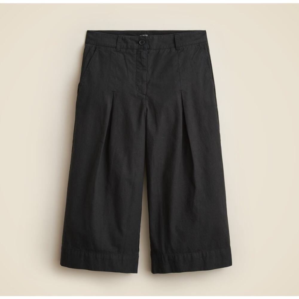J.Crew Culotte Short WMNS 8 Black Cotton Linen Mid-Rise Wide Leg Button Zip Fly